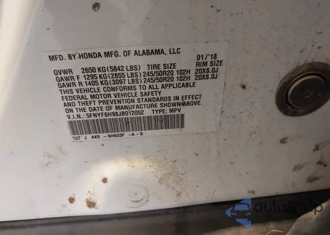 2018 Honda Pilot Touring z USA, uszkodzony, nr VIN 5FNYF6H98JB012052